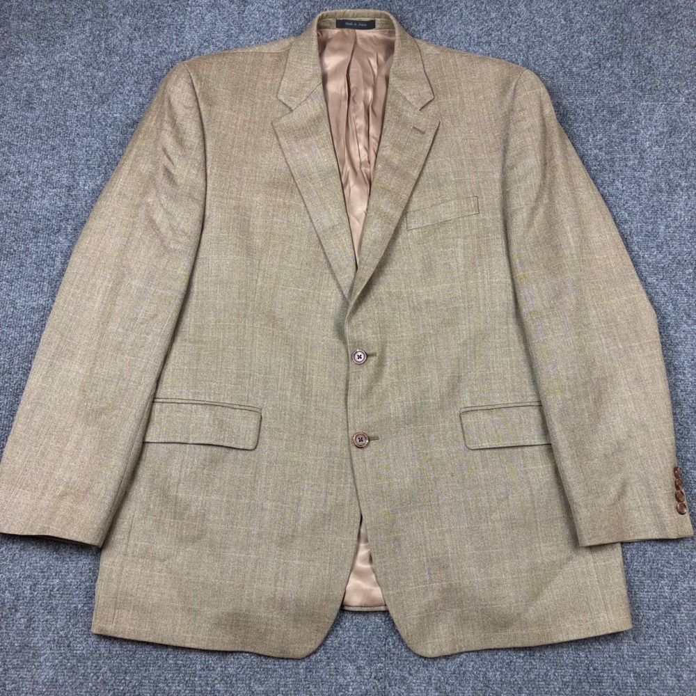 Lauren Ralph Lauren Silk Wool Blazer Tan Herringbone Windowpane Sport Coat 46L